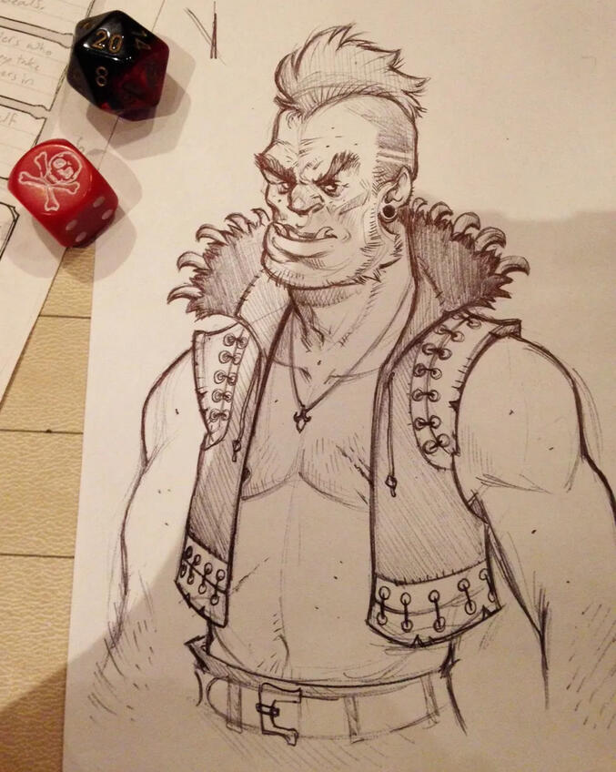 My first DnD character, Korben aka Steve, Half-Orc Barbarian.